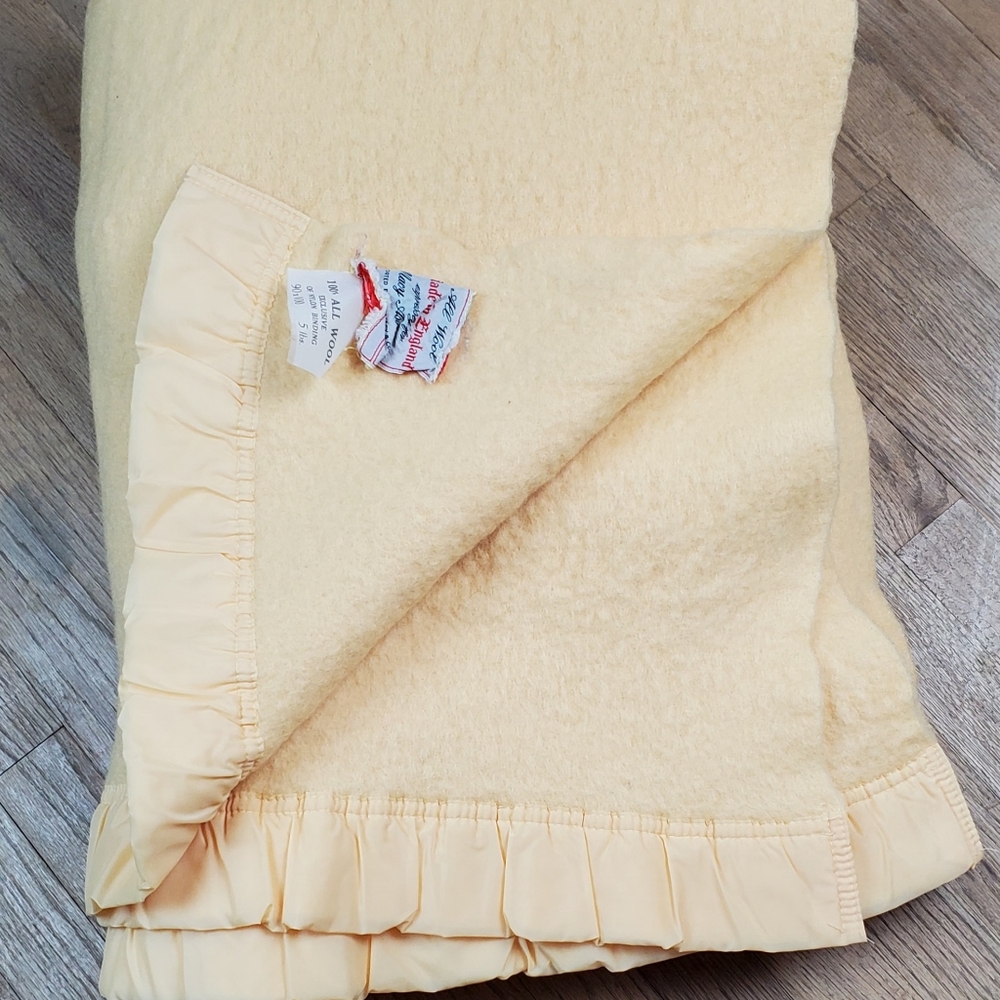 Wool Blanket Yellow Imported Macy Associates 100%